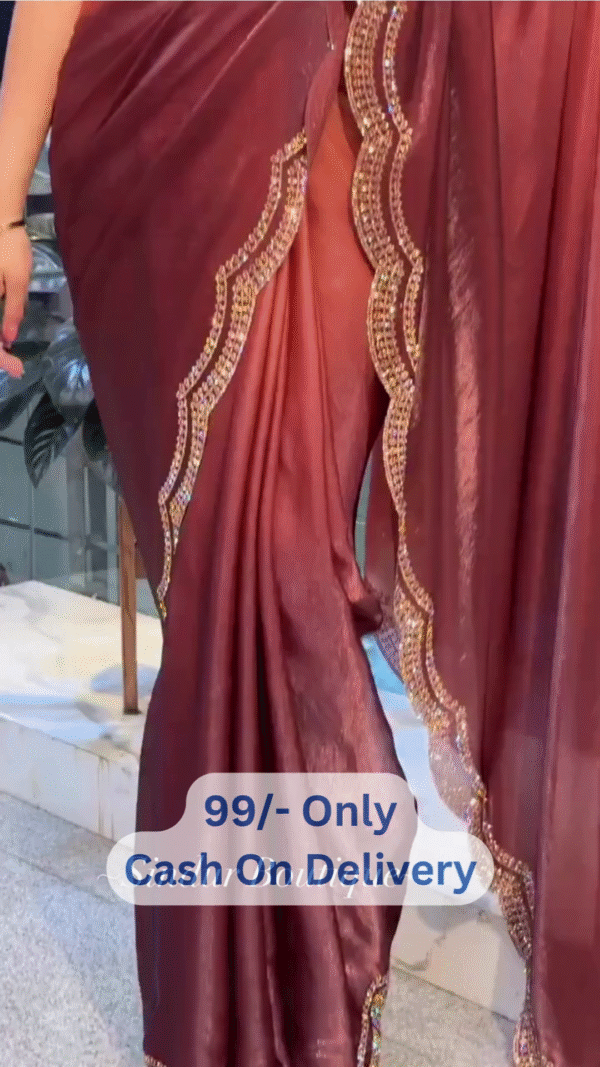 ✨ Designer Two-Tone Saree with Elegant Handwork Lace Border - Image 6