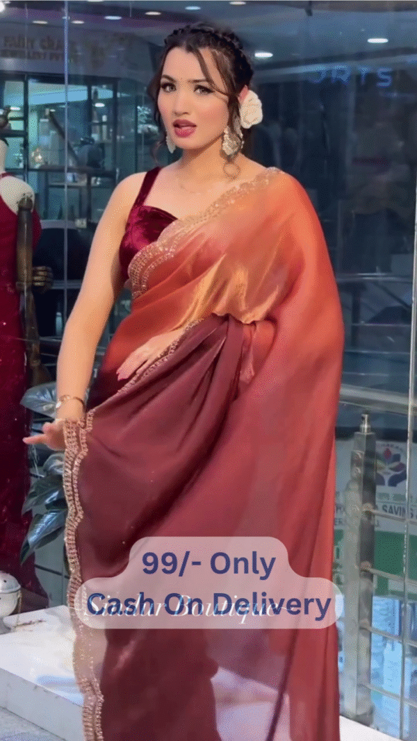 ✨ Designer Two-Tone Saree with Elegant Handwork Lace Border - Image 2