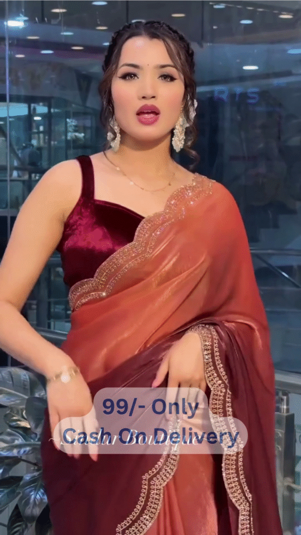 ✨ Designer Two-Tone Saree with Elegant Handwork Lace Border - Image 3